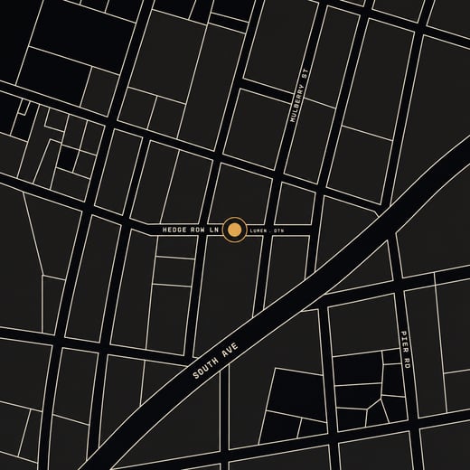 Stylised street map showing the Downtown cinema on Hedge Row Lane.